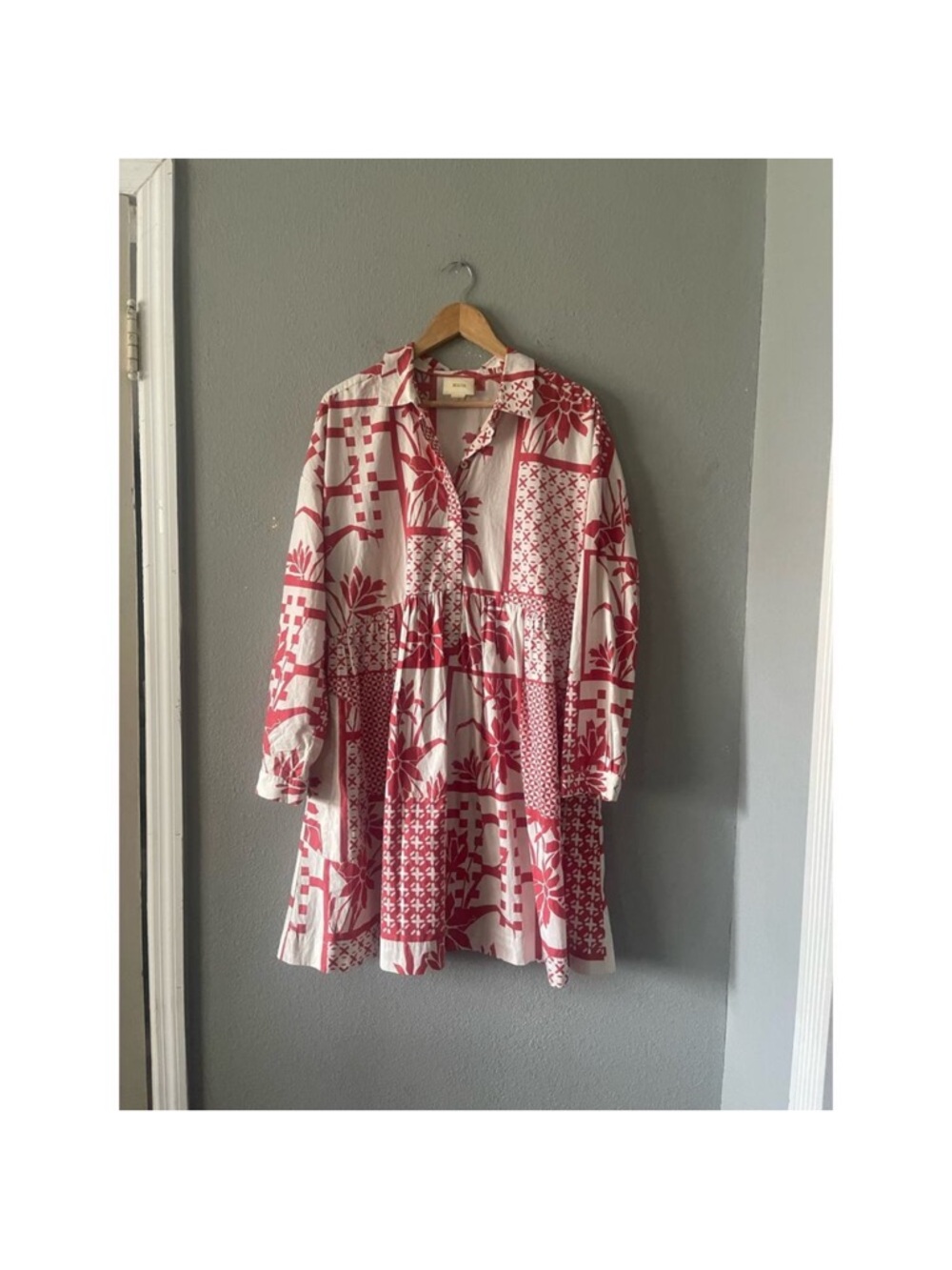 Red & White Anthro/ Maeve Shirt Dress Tunic - Picture 5 of 9